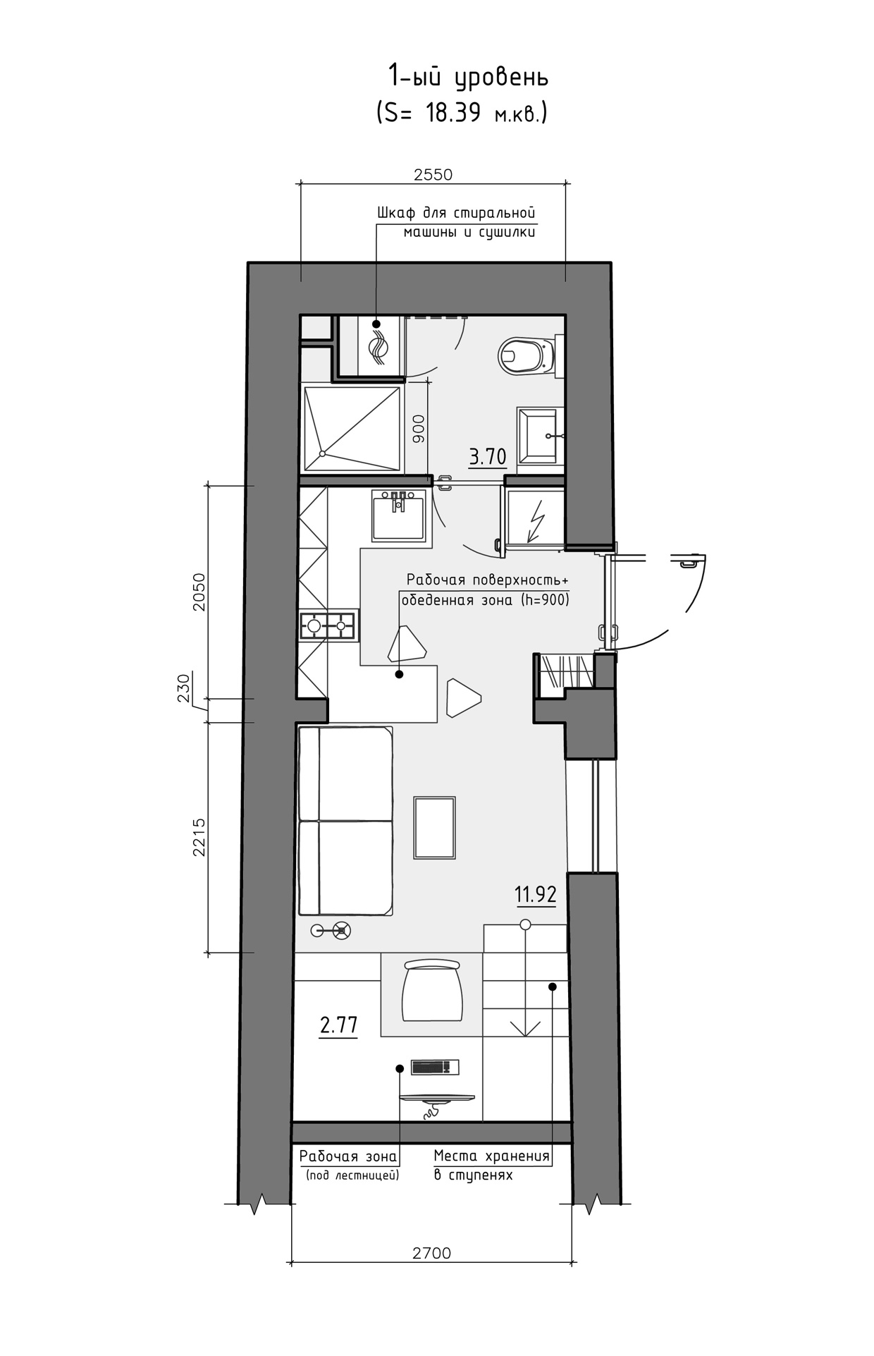 residential house reconstruction with addition of a mansard floor plan 8 Tiny Loft Space Apartment