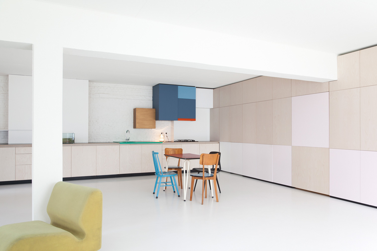 Colorful Kitchen By Belgian Designer Dries Otten,Antique Grey Distressed Kitchen Cabinets