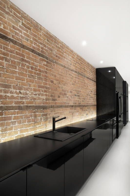 black kitchen with exposed brick wall Dream kitchens   a collection of 35 most beautiful kitchens