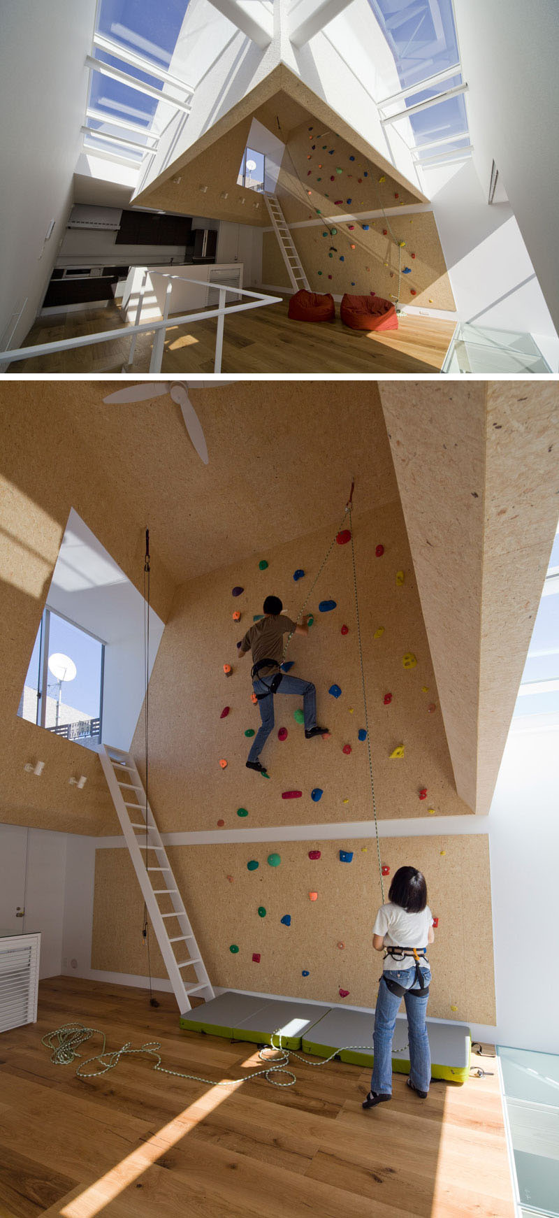 rock climbing wall in kitchen