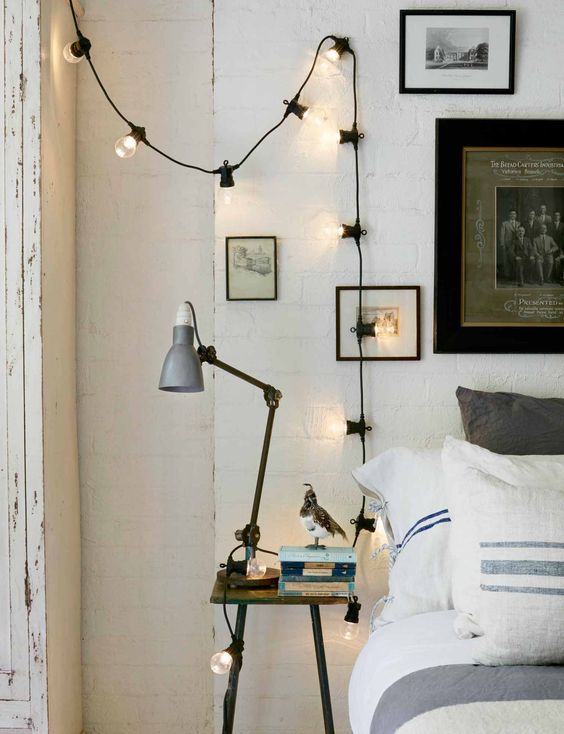 string lights Bedroom Improvements On A Budget