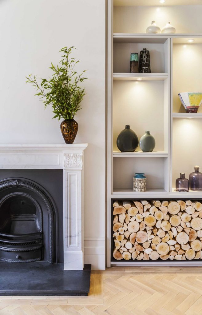 AFTER - LLI Design - Victorian Townhouse Highgate - living room fireplace and joinery detail