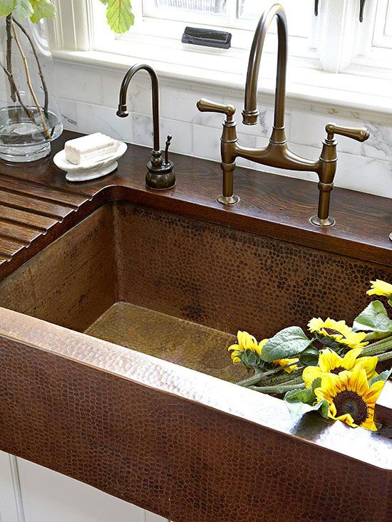 hammered copper sink and wood countertop Why a copper sink is well worth buying