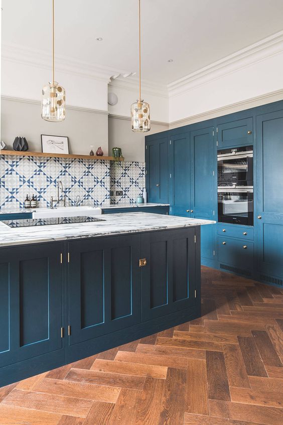 dark blue shaker style kitchen