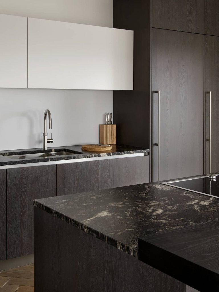 Dark oak cabinets and granite worktop