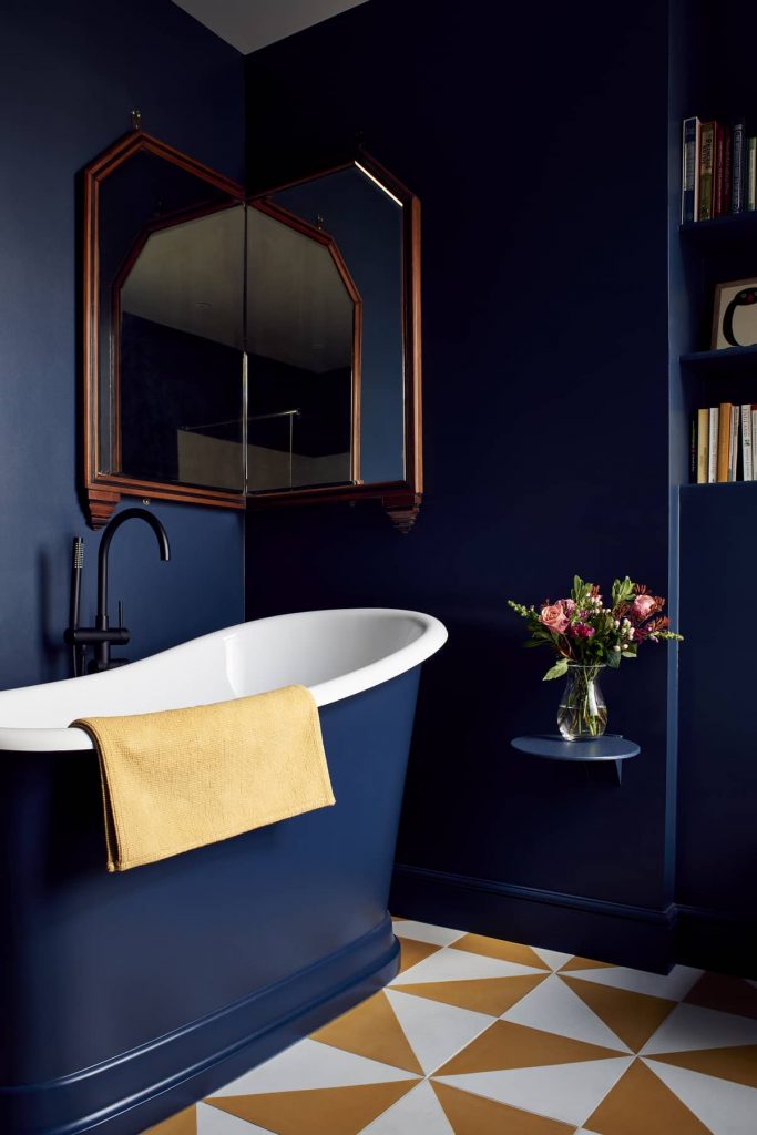 blue bathroom 683x1024 Loft Conversion and Roof Extension by Mitchell + Corti Architects