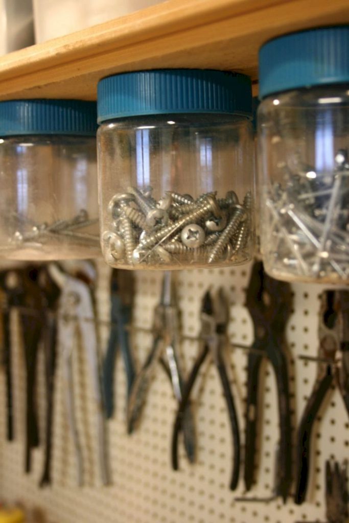 old jars for screws 683x1024 Shed Storage Ideas: 7 Tips on How to Get the Most Out of Your Shed