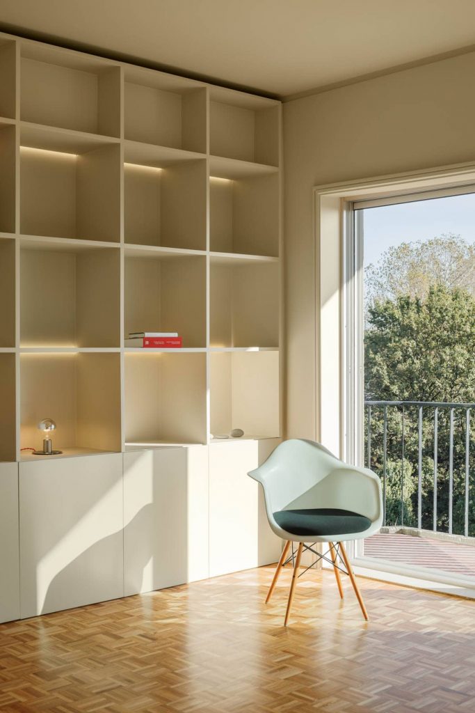 shelves 683x1024 Subtle Apartment Renovation by Costa Lima Arquitectos