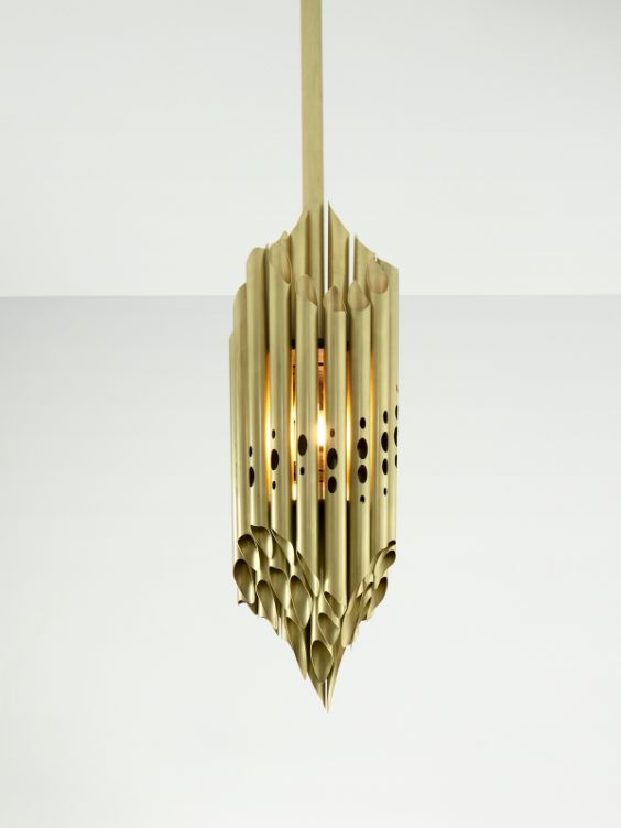 brass chandelier The Cuboid House by LLDS Architects