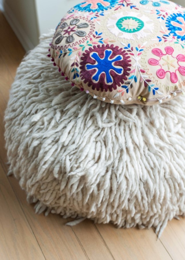 brightly colored floor cushion An Ocean Inspired Home for a Family to Grow Designed by Sarah Barnard