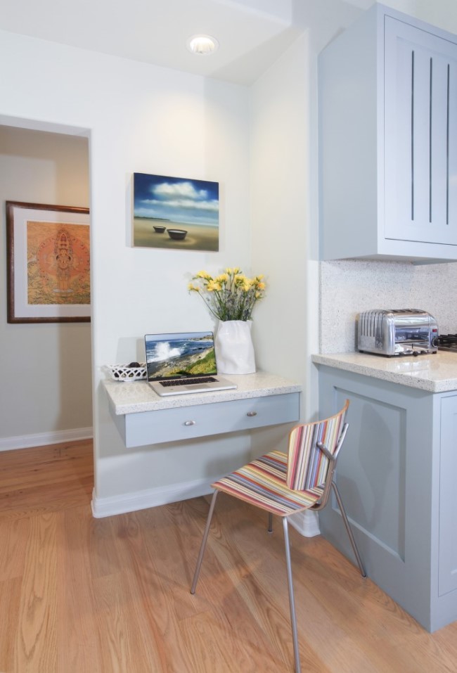 counter side office nook An Ocean Inspired Home for a Family to Grow Designed by Sarah Barnard