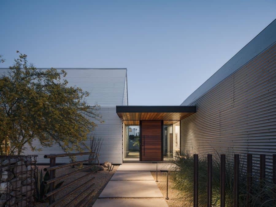 entry at dusk A Modern Interpretation of Classic Barn Like Forms by Koss Design+Build