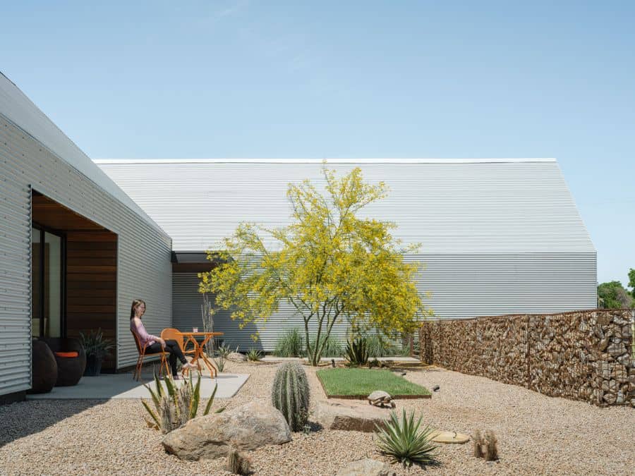 front courtyard A Modern Interpretation of Classic Barn Like Forms by Koss Design+Build