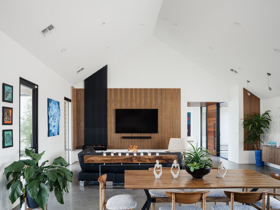 main living and dining area A Modern Interpretation of Classic Barn Like Forms by Koss Design+Build