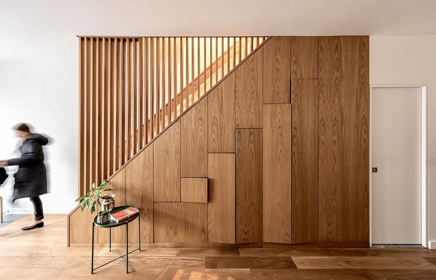 entry stair and millwork Rejuvenating a Narrow Home: Transforming Challenges into Elegant Solutions