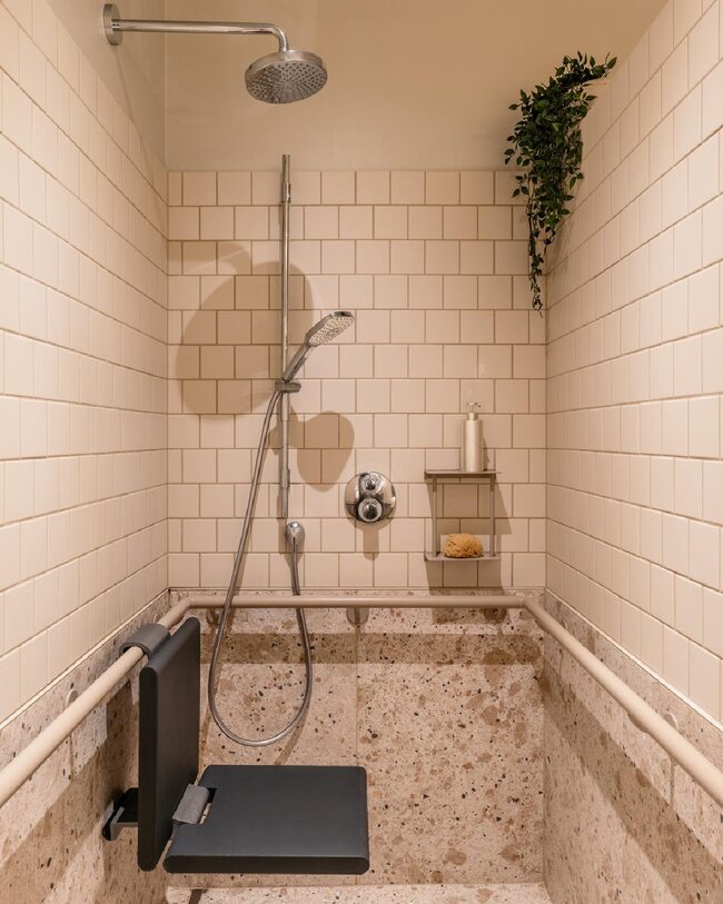 shower seat Accessible Bathroom Design by Studio Kloek